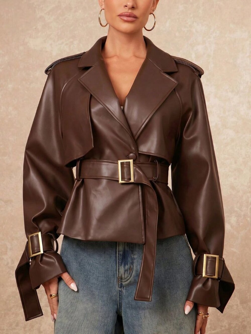 Brown Casual Women's Trench Coat Jacket - Picture 1 of 7